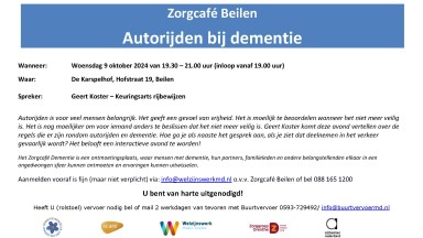 Uitnodiging Zorgcafé Beilen – Autorijden bij dementie – Woensdag 9 oktober